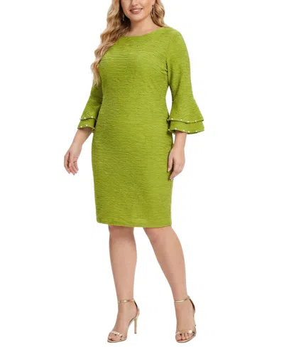 Ny Collection Plus Size Long Sleeve Dress With Bell Cuffs In Green