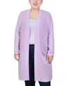 Ny Collection Plus Size Long Sleeve Knee Length Cardigan Sweater In Purple