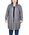 Ny Collection Plus Size Long Sleeve Knit Cardigan Sweater In Gray