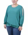 Ny Collection Plus Size Long Sleeve Knit Top In Emerald Green