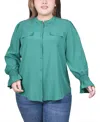 Ny Collection Plus Size Long Sleeve Mandarin Collar Blouse In Jelly Bean