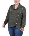 Ny Collection Plus Size Long Sleeve Overlapping Cowl Neck Top In Pesto Green