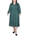 Ny Collection Plus Size Long Sleeve Surplice Neck Dress In Sage Leaf
