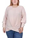 Ny Collection Plus Womens Textured Knit Pullover Top In Shell Pink