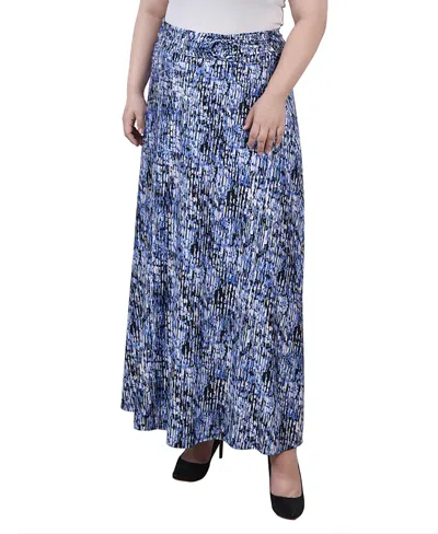 Ny Collection Petite Maxi A-line Skirt With Front Faux Belt With Ring Detail In Blue Treetrunk