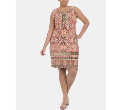 Ny Collection Plus Size Medallion-print Shift Dress In Gold Throneage