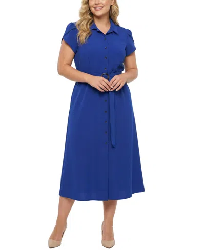 Ny Collection Plus Size Midi Petal Sleeve Dress In Blue