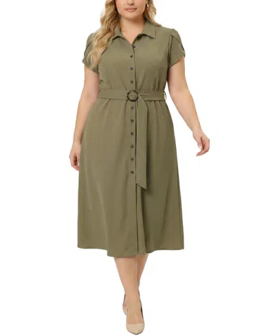 Ny Collection Plus Size Midi Petal Sleeve Dress In Green