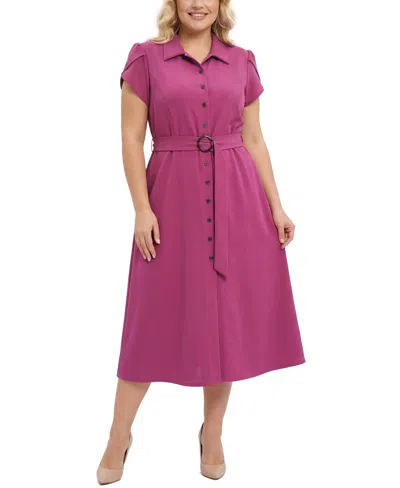 Ny Collection Plus Size Midi Petal Sleeve Dress In Pink