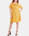 Ny Collection Plus Size Pleated-neck Cold-shoulder Dress In Cayana