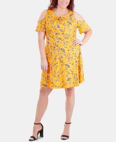 Ny Collection Plus Size Pleated-neck Cold-shoulder Dress In Cayana