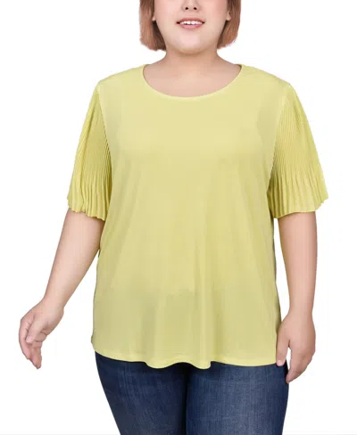 Ny Collection Plus Size Pleated-sleeve Top In Celery Green