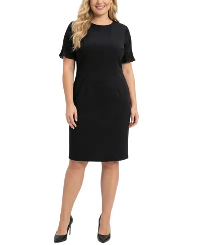 Ny Collection Plus Size Plisse Pleated Short Sleeve Dress In Black