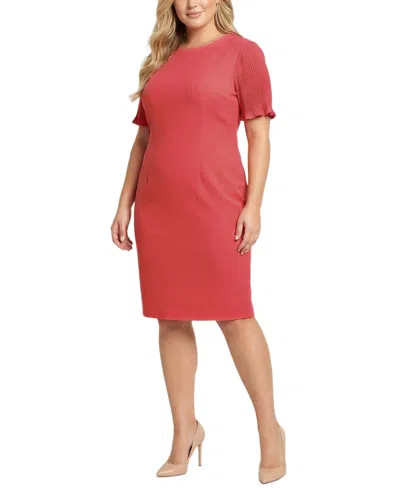 Ny Collection Plus Size Plisse Pleated Short Sleeve Dress In Red