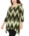 NY COLLECTION PLUS SIZE PRINTED HANDKERCHIEF-HEM TOP