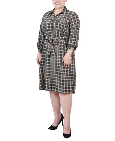 Ny Collection Plus Size Printed Shirt Dress In Black