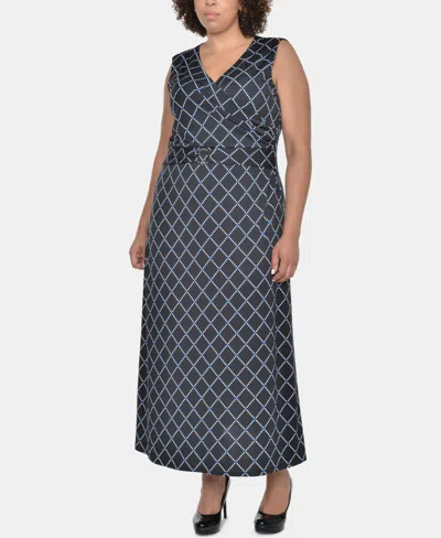 Ny Collection Plus Size Printed Wrap-front Maxi Dress In Black Zircondot