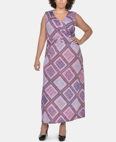 Ny Collection Plus Size Printed Wrap-front Maxi Dress In Navy Aripatch