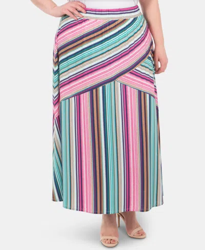 Ny Collection Plus Size Pull-on Striped Skirt In Blue Trackline