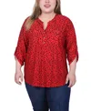 Ny Collection Plus Size Long Tab Sleeve Top With Pockets In Ski Patrol Icemoon