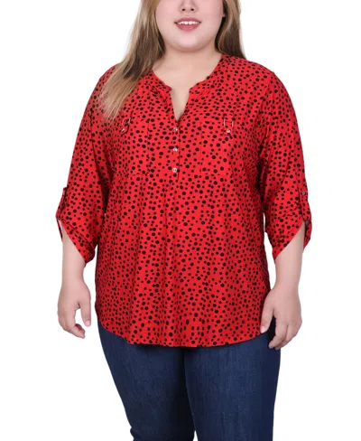 Ny Collection Plus Size Long Tab Sleeve Top With Pockets In Ski Patrol Icemoon
