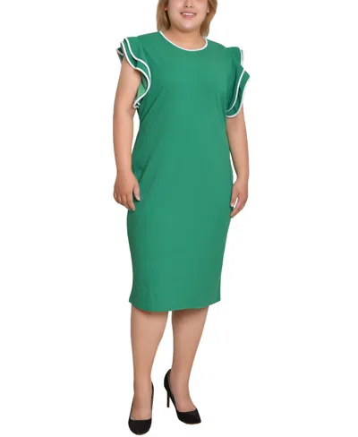 Ny Collection Plus Size Ruffle-sleeve Dress In Green