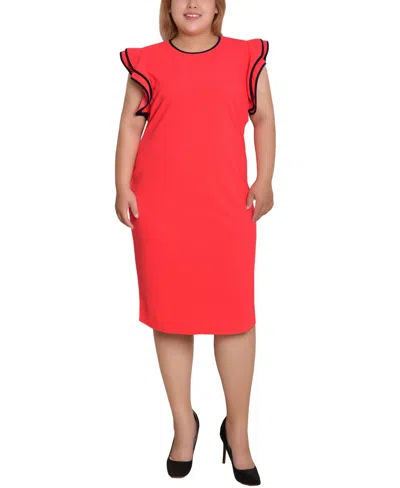 Ny Collection Plus Size Ruffle-sleeve Dress In Red
