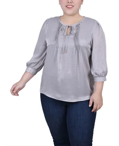 Ny Collection Plus Size Satin Blouse In Light Gray