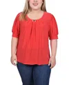 Ny Collection Plus Size Short Balloon Sleeve Top With Hardware In Chinese Red