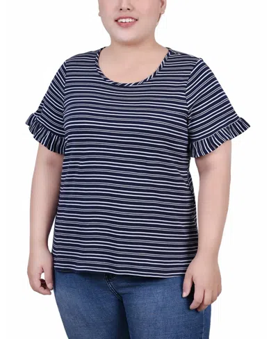Ny Collection Plus Size Short Bell Sleeve Top In Blue