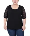 Ny Collection Plus Size Short Burnout Sleeve Scoop Neck Top In Black