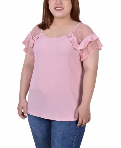 Ny Collection Plus Size Short Dot Sleeve Top In Mellow Rose