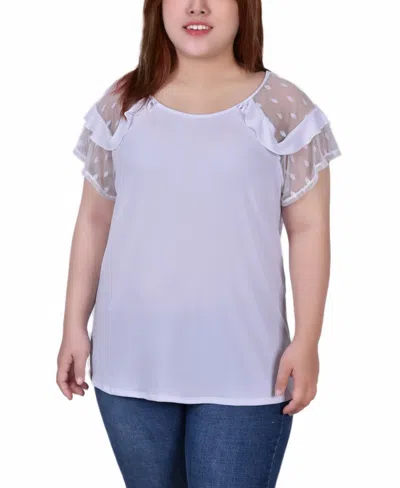 Ny Collection Plus Size Short Dot Sleeve Top In White