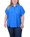 Ny Collection Plus Womens Embroidered Collar Button-down Top In Blue