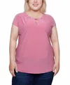 Ny Collection Plus Size Short Extended-sleeve Grommet Neck Knit Top In Lilas