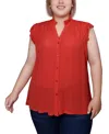 Ny Collection Plus Size Short Flutter Sleeve Crepon Blouse In Paprika