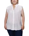 NY COLLECTION PLUS SIZE SHORT FLUTTER SLEEVE CREPON BLOUSE