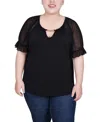 Ny Collection Plus Size Short Ruffle Sleeve Top With Rhinestones In Black
