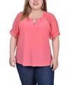 Ny Collection Plus Size Short Ruffle Sleeve Top With Rhinestones In Calypso Coral
