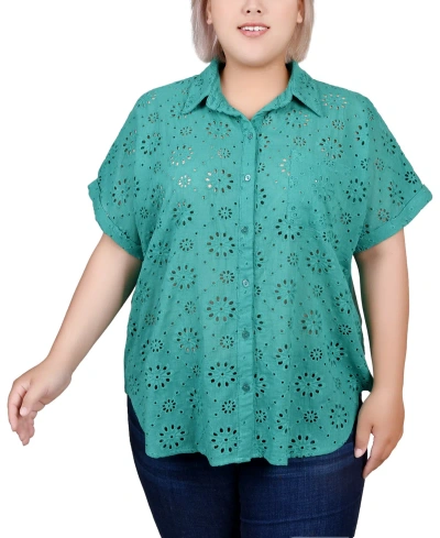Ny Collection Plus Size Short Sleeve Blouse In Emerald