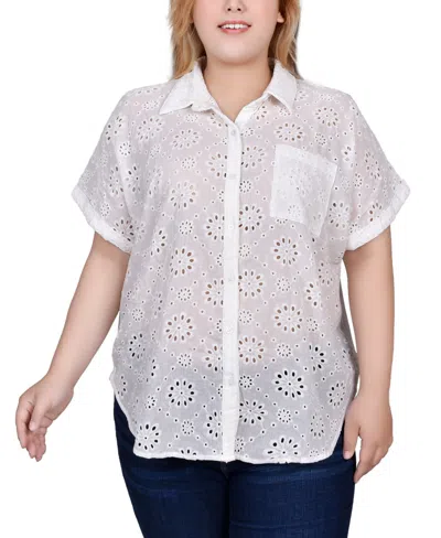 Ny Collection Plus Size Short Sleeve Blouse In White