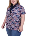 Ny Collection Plus Size Short Sleeve Cowl Neck In Blue