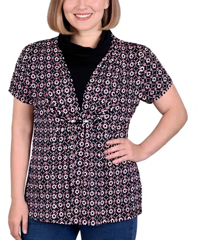 Ny Collection Plus Size Short Sleeve Cowl Neck In Multi