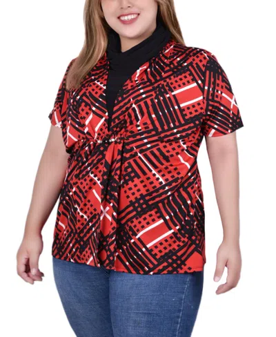 Ny Collection Plus Size Short Sleeve Cowl Neck In Red