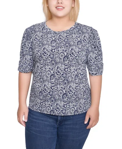 Ny Collection Plus Size Short Sleeve Crew Neck Top In Multi