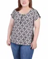 Ny Collection Plus Size Short Sleeve Half Zip Knit Top In Multi