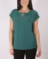 Ny Collection Plus Size Short Sleeve Jewel Neck Top With Grommets In Green