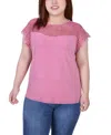 Ny Collection Plus Size Short Sleeve Lace And Crepe Top In Lilas
