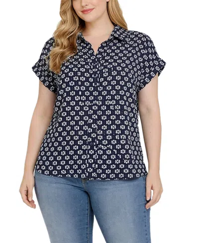 Ny Collection Plus Size Short Sleeve Lace Blouse In Multi