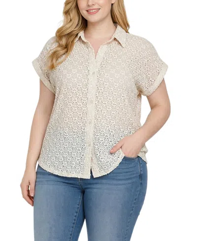 Ny Collection Plus Size Short Sleeve Lace Blouse In White